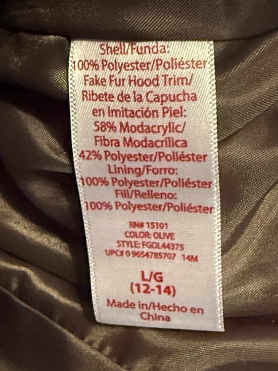 FADED GLORY Olive Green Quilted Hooded Puffer Jacket with Faux-Fur Trim - Picture 6 of 7